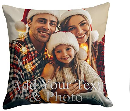 HWLY Kissen mit Foto, personalisiertes Fotokissen mit eigenem Foto & Text selbst gestalten für Weihnachten, Geburtstag, Muttertag (40 x 40 cm, Leinen)