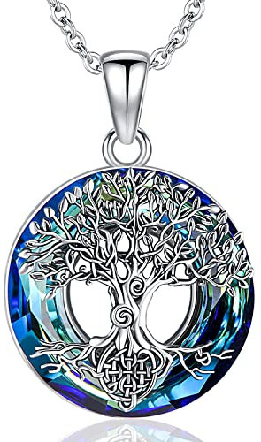 Collier Arbre de vie pour Femme Collier Arbre Généalogique Noeud Celtique en Argent Sterling avec Pendentif Arbre de vie en Cristal Cercle, 18 Arbre de vie Bijoux Cadeaux pour Femme