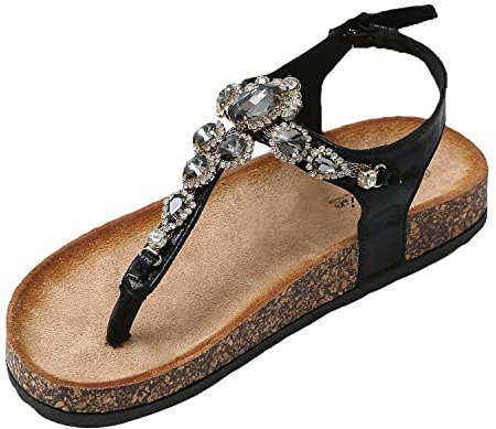 JOMIX Sandale Femme Sandales pour Femme d'été Sandale avec Boucle Sandale Réglable Confortables pour Maison Piscine Plage (Noir, 37)