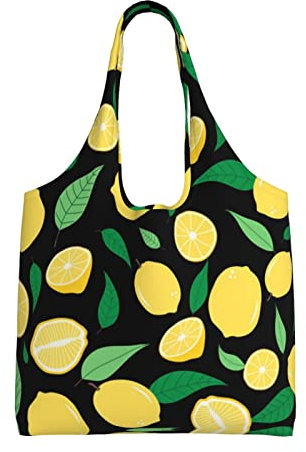 Pflanze Blumen Eine Schulter Pendeln Leinwand Tasche Handtasche Große Kapazität Leinwand Tasche Wiederverwendbare Einkaufstasche, Zitrone Frucht, Einheitsgröße