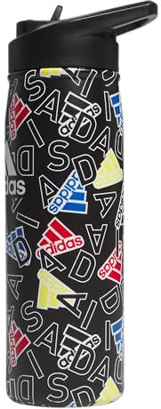 adidas 600 ML (20 oz) Straw Top Metal Water Bottle, Hot/Cold Double-Walled Insulated 18/8 Stainless Steel, Adi Comp Black/Black/White, One Size, Adi Comp Black/Black/White, One Size
