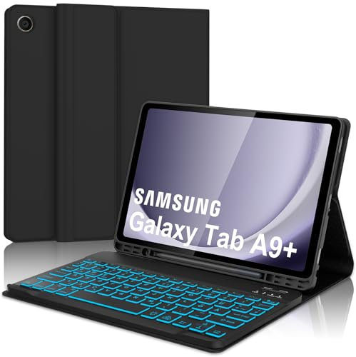 AVNICUD Tastatur für Samsung Galaxy Tab A9+ Plus 11 2023 mit Beleuchtete, Hülle mit Tastatur für Samsung Tab A9 Plus 2023 Magnetische Bluetooth Abnehmbare QWERTZ Layout, Schwarz