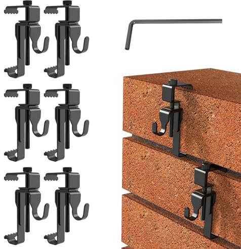 6Pcs Stainless Steel Brick Hooks, Brick Clips, No-Drill brick Hangers For Outdoor Hanging. Brick Clamp or Brick Hangers Adjustable Clamp Fits 2.75 to 1.78 Inch Bricks. No Wall Damage(Black).