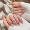 24pcs Long Square False Nails Rhinestone Press on Nails Glitter Stick on Nails Nude Pink Ombre False Nails Removable Glue-on Nails Full Cover Fake Nails Women Brides Nail Art Accessories
