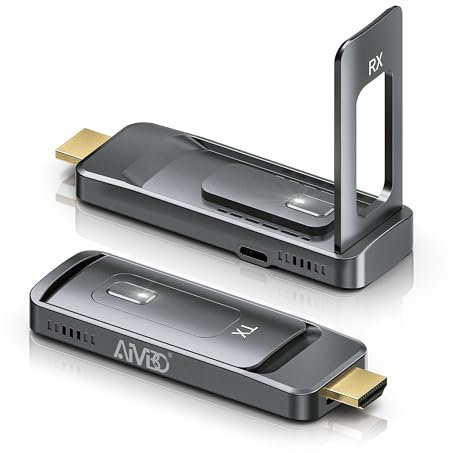 AIMIBO Wireless HDMI Transmitter and Receiver, 4K Decoding/5G HDMI Wireless mit Faltbare Antenne, 1080P, Bis zu 8TX, 165FT/50M, Streamen von Video und Audio für Laptop, Kamera, PC, Projektor, TV