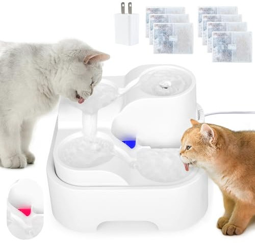 GOYJOY Fontaine à eau pour chat pour plusieurs animaux de compagnie, gamelle d'eau ultra silencieuse de 2,8 l, pour chat de petite et moyenne taille, avec lumière LED, 7 filtres à charbon actif