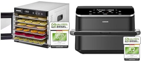 COSORI Dörrautomat edelstahl, Food Dehydrator mit 50 Rezepte&COSORI Heißluftfritteuse TwinFry 10L Airfryer
