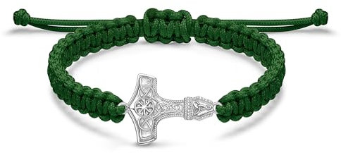 JENDEAR SHINE Pulsera Martillo de Thor para Hombre de Plata 925, Cadena de Cuerda Tejida a Mano Ajustable, Pulsera Vikinga Vintage para Hombre