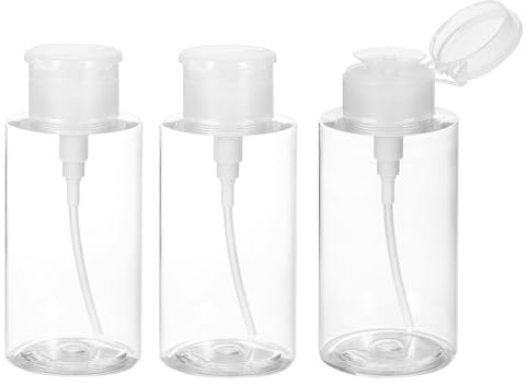 sourcing map 3 Pcs Nail Polish Remover Empty Bottle 10.15OZ/300ML Alcohol Liquid Push Down Pumping Dispenser Refillable Containers for Makeup Remover, Clear