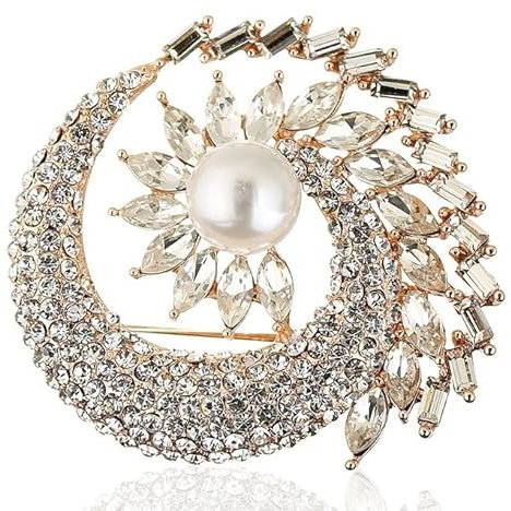 OLSKFUH Broche en Cristal De Perle Blanche Broche en Or Rose Couleur Argent Bijoux Broches pour Femmes Jolie Broche Robe Manteau Accessoires Broches,Rose Gold