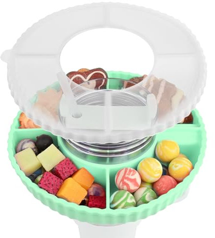 Euakee Bandeja para Accesorios de la Stanley Cup, Snack Bowl de Silicona con Tapa Compatible con Stanley Cup 40oz, Snack Ring Reutilizable con 4 Compartimentos para Caramelos Verde Menta