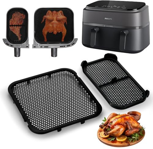 wokdsbl 2 Stück Spritzschutz für Philips Airfryer 3000 Dual Basket, Edelstahl Spritzschutz Feinmaschiger für Philips-NA350 6L/3L Heißluftfritteuse, Effektiver Wiederverwendbar Spritzschutz Zubehör