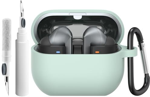 Silicone Case Compatible with Samsung Galaxy Buds 3 Pro/Samsung Galaxy Buds 3 with Carabiner& Cleaner kit for Men Women (Light Cyan)