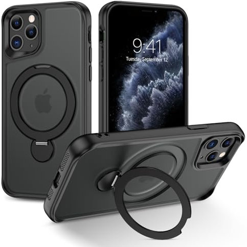 BENTOBEN für iPhone 11 Pro Hülle Mag-Safe mit Ständer, [360° Ständer Ring] Matt Kabellos Dünn TPU Bumper Cover Case Handyhülle iPhone 11 Pro 5.8, Schwarz