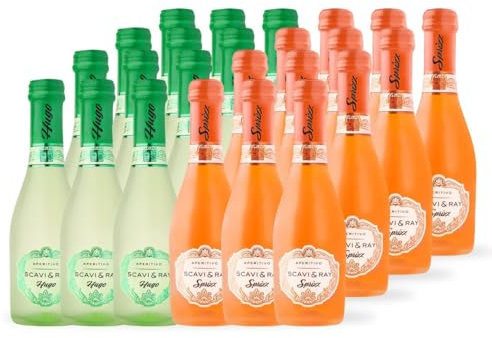 SCAVI & RAY Piccolo Mix Set – 24 x 0,2l Glasflaschen – Hugo Aperitivo & Sprizz Aperitivo – italienische Aperitif-Spezialitäten – Stilvoller Genuss für unterwegs & kleine Genussmomente