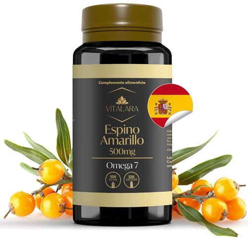 Omega 7 Espino Amarillo para Piel, Mucosas y Sistema Inmune | Aceite Espino Amarillo 500mg | 110 Antioxidantes Capsulas – Sin Gluten y Sin Lactosa | Fabricado en España