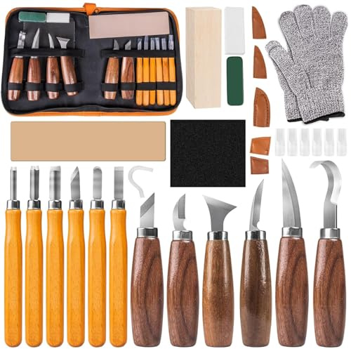 Holzschnitzwerkzeug-Set, 30-in-1-Holzschnitz-Sets, Kerbschnitzwerkzeug-Set enthält 12-teiliges Schnitzwerkzeug und Lindenholzblöcke, Holzbearbeitungsset für Anfänger und Profis
