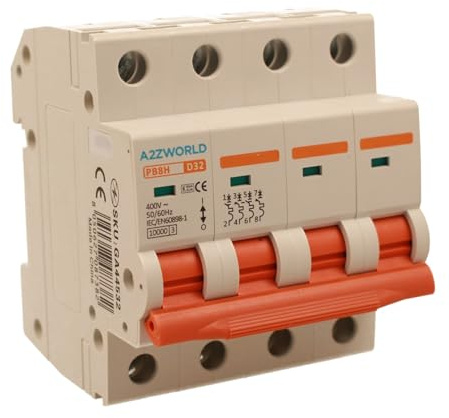 Dreiphasiger Leitungsschutzschalter 4P 32A D32, Kurve D 10kA, 4 Module DIN 380V AC, zertifiziert IEC60898-1, Serie PB8H Professional
