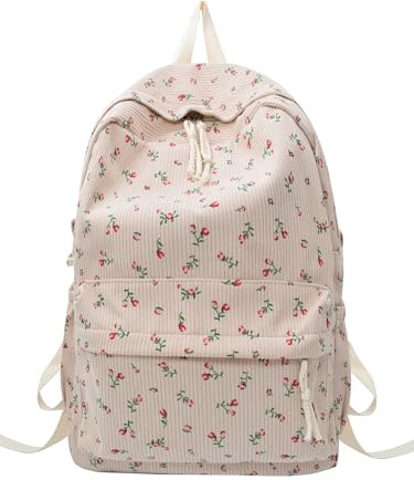 TeeYee Damen Cord Rucksack Backpack Schule Erdbeeren Lässig Daypack | Casual Tagesrucksack,Leichter Kinderrucksack,Tasche für Arbeit,Schule,317beige