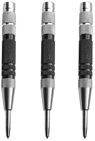 Centre Punch Automatic Metal Marking – 3 Pack Spring Loaded Center Punch Set for Precision Hole Positioning – Heavy Duty Steel Hand Punch for Wood Glass Aluminum – Professional Machinist Tool
