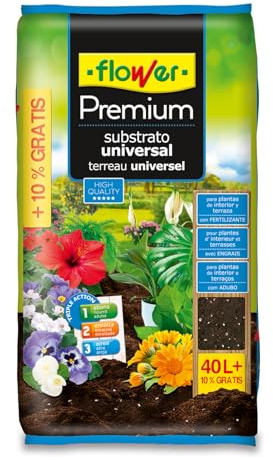Flower - Sustrato Universal Premium 40L + 10% Extra | Tierra para Plantas Interior y Exterior | con Fibra de Coco y Perlita | Aireación, Drenaje y Enraizado Óptimo