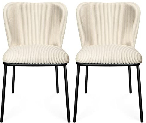 Nizzenithal Esszimmerstühle 2er Set, Esstischstühle mit Cordbezug und Metallbeinen, ergonomische Küchenstühle armlehnlos für Esszimmer & Küche-Beige