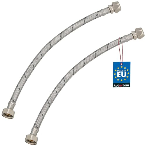 KOTARBAU® Flexschlauch, Wasserschlauch 40 cm, Panzerschlauch 1/2“ x 3/8“ | 2er Set, ÜM x Quetsch, Anschlussschlauch für Armatur & Sanitär, Schlauch Für Wasserhahn, Edelstahlummantelt, Silber