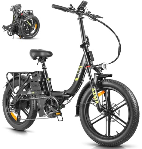 AZMA Bicicleta Electrica Plegable, 36V20.8AH/15AH Batería Extraíble,Bicicleta Eléctrica para Adultos con Alcance 100-150KM, 20“ Fat Tyre E-Bike para Viajeros Urbanos