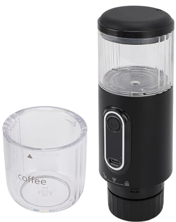 Cocoarm Cafetière Portable, Machine à café Portable en Métal ABS avec Batterie Rechargeable de Type C de 2500 MAh, Capsule de 100 Ml et Cafetière Moulue pour Voiture, Voyage, Camping (BLACK)