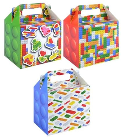MustBeBonkers 12 Building Blocks/Bricks Box - Kids Food Meal Picnic Birthday Party Bag Plate Boxes
