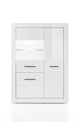 Beauty.Scouts Vitrine Sensitive Two Vitrinenschrank, Glasschrank, Highboard, Hochglanz Weiß,100x142x35 cm Größe mit Beleuchtung
