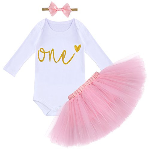 FYMNSI Baby Mädchen Es ist Mein 1. Geburtstag Outfit Kleinkinder erstes Geburtstagskleid Pinzessin Tütü Tüll Rock Langarm Strampler Body Pailletten Stirnband 3tlg Bekleidungsset Fotoshooting Kostüm