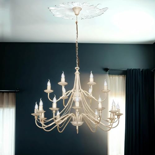 Licht-Erlebnisse XXL Kronleuchter Lüster Pendellampe Creme Metall 18-flammig E14 opulent Rustikal Lampe Esszimmer Wohnzimmer