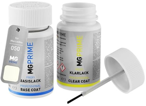 MG PRIME Peinture voiture kit de stylo retouche pour Mercedes 050 Weiss/White de base de vernis de 50ml par flacon