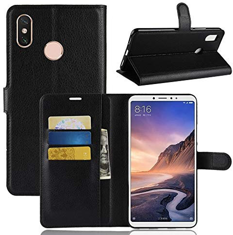 Fertuo Coque Xiaomi Mi Max 3, Antichoc Portefeuille Étui Housse en Cuir à Rabat Flip Cover Case avec Silicone Bumper, Porte Carte, Béquille, Chiusura Magnetica pour Xiaomi Mi Max 3 Smartphone, Noir