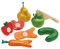 PlanToys Wonky Obst & Gemüse Set - Fruit Set 6-teilig - Kinderküche Zubehör aus Holz - Früchte sind schneidbar mit Klettverschluss-System