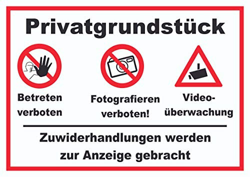 HB-Druck Privatgrundstück Betreten Fotografieren verboten Videoüberwachung Schild A4 (210x297mm)