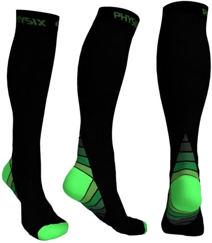 Physix Gear Kompressionsstrümpfe Damen & Herren - 20-30 mmHg Graduierte Stützstrümpfe für Blutzirkulation, Thrombosestrümpfe Damen - Atmungsaktive, Feuchtigkeitsableitende Kompressionsstrumpf
