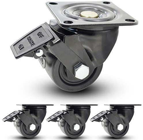 Casoter 3 Black Swivel w/Nylon Wheel Brake Caster, Low Gravity Center Design 50mm Extra Width Hi-Temp Nylon Wheels Top Plate Mounted Heavy Duty Caster Set, 5600Lbs Total Load Capacity 4-Pack