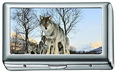 Cigarette Case Double Sided King,Winter Snow Wolf Cigarette Case/Box,Credit Card Case for Women Men