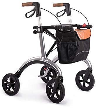 Carbon Leichtgewichts Rollator von Saljol, 5,8kg leichter faltbarer Gehwagen, integrierte Schleifbremse zur sicheren Bergab-Fahrt, 54er Sitz, star silver