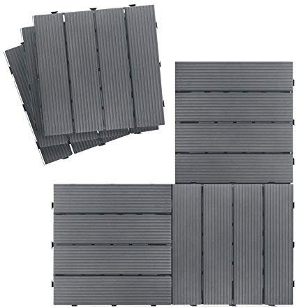 Carreaux de sol à emboîtement extérieur, pavés de patio résistants aux intempéries et antidérapants, carreaux de terrasse en composite à emboîtement composite en plastique à quatre lattes, 9 pièces
