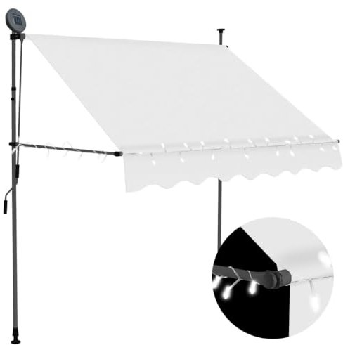 vidaXL Markise Einziehbar Handbetrieben mit LED Wasserabweisend Klemmmarkise Balkonmarkise Sonnenschutz Terrasse Balkon Garten 100cm Creme