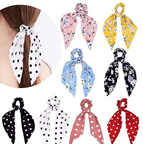 8 Stück Chiffon Haar Scrunchies Bowknot Floral Haarband Elastische Pferdeschwanzhalter Haarschmuck für Frauen Mädchen