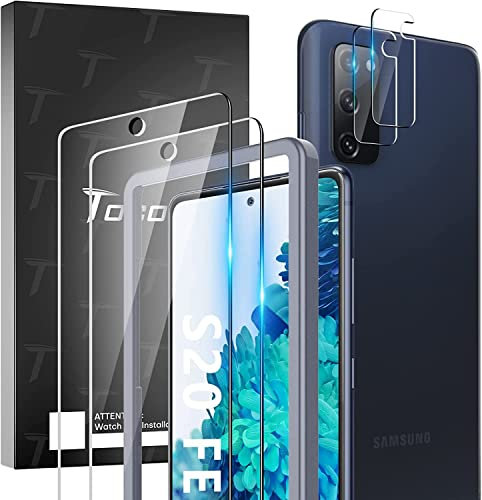 TOCOL 2+2 Stück Schutzfolie kompatibel mit Samsung Galaxy S20 FE 4G/5G Schutzfolie 2 Stück und 2 Stück Kamera Schutzfolie 9H Hartglas Blasenfrei Positionierungsrahmen Displayschutzfolie