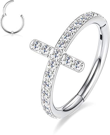hengkaixuan 16G Conch Knorpel Ohrring Creole Herz CZ Daith Helix Tragus Turm Ring Ohrringe Septum Schmuck Nasenringe Septum Clicker Ring 316L Chirurgischer Stahl Kleiner Creolenring für Frauen Männer