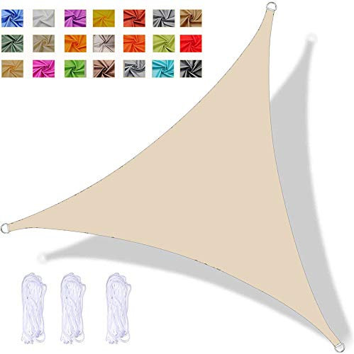 Toldo Vela de Sombra Triangular 3x3x3m Impermeable PES Toldo Protección Rayos 98% UV para Patio Jardín Balcón Exteriores, Blanco Crema
