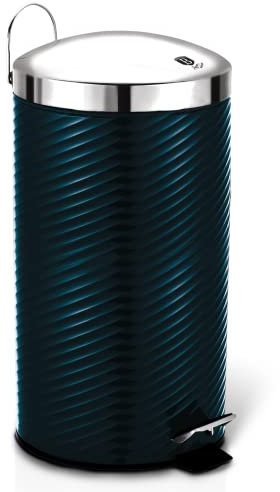 URBNLIVING 20/30L Kitchen Bedroom Metallic Pedal Rubbish Waste Stainless Steel Circular Bin (Aquamarine, 20 Litres)