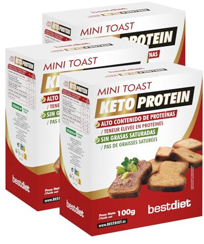 Keto Protein Bestdiet - Mini Toast - Haute teneur en protéines - Aide à stimuler la combustion des graisses - (Pack 3 x 100 g)