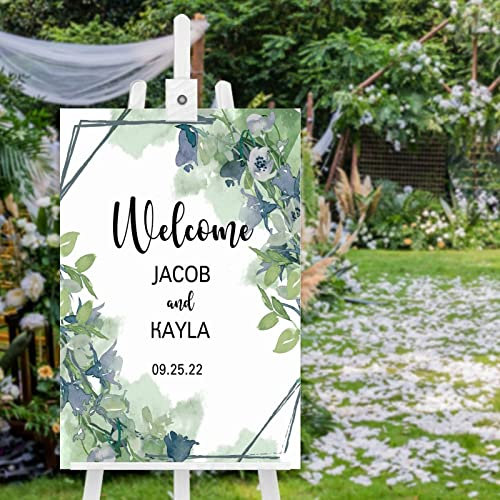 Greenery Panneau de bienvenue de mariage en bois personnalisé pour cérémonie 76,2 x 50,8 cm